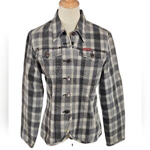 Dakota Blue Gray Plaid Vintage Denim Blazer Jacket